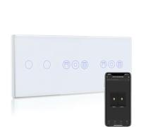 BSEED WiFi Interruptor Persiana Doble con Interruptor Blanco,2 Gang 1 Vía Interruptor de Pared Compatible con Alexa y Google Home, Control por APP o Voz, Función de Temporizador, Requiere Cable Neutro