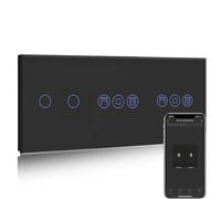 BSEED WiFi Interruptor Persiana Doble con Interruptor Negro,2 Gang 1 Vía Interruptor de Pared Compatible con Alexa y Google Home, Control por APP o Voz, Función de Temporizador, Requiere Cable Neutro