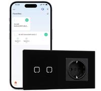 BSEEDLIFE Enchufe con Interruptor Inteligente WiFi Empotrado,Smart Interruptor con Enchufe Táctil Pared,2 Gang 1 Vía 86 * 86 mm,Compatible con Alexa y Google Home (Aplicación Tuya/Smart Life),Negro