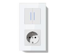 BSEEDLIFE Enchufe con Interruptor,Interruptor Pared Conmutador Empotrado con Marco de Cristal con LED Indicador,2 Gang 2 Vías,Fácil Instalación Diseño de Gancho de Garra 157 * 86mm Blanco