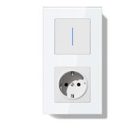 BSEEDLIFE Enchufe con Interruptor,Interruptor Pared Empotrado con Marco de Cristal con LED Indicador,1 Gang 1 Vía,Fácil Instalación Diseño de Gancho de Garra 157 * 86mm Blanco