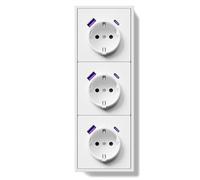 BSEEDLIFE Enchufe Pared,Enchufe Pared Schuko con Carga Rápida USB A/Tipo C de 20 W de Empotrar 3 Gang,16A,Marco Para PC,Fácil Instalación,Garras Plegables,220 * 80mm Blanco