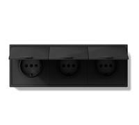 BSEEDLIFE Enchufe Pared,Enchufe Pared Schuko con Tapa Impermeable de Empotrar 3 Gang,16A,Marco Para PC,Fácil Instalación,Garras Plegables,220 * 80mm Negro