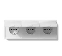 BSEEDLIFE Enchufe Pared,Enchufe Pared Schuko con Tapa Impermeable de Empotrar 3 Gang,16A,Marco Para PC,Fácil Instalación,Garras Plegables,220 * 80mm Blanco