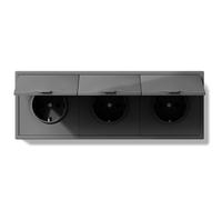 BSEEDLIFE Enchufe Pared,Enchufe Pared Schuko con Tapa Impermeable de Empotrar 3 Gang,16A,Marco Para PC,Fácil Instalación,Garras Plegables,220 * 80mm Gris