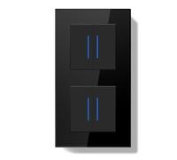 BSEEDLIFE Interruptor Doble Pared,Interruptor Conmutador de Pared con Marco de Cristal con LED Indicador,2 Gang 1 V 2 Gang 2 Vías,Fácil Instalación Diseño de Gancho de Garra,157 * 86mm Negro