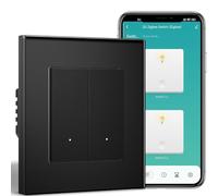 BSEEDLIFE Zigbee Interruptor Inteligente Pared,2 Gang 1 Vía 86 * 86mm,Interruptor Zigbee Commutador de luz Compatible con Alexa y Google Home(Aplicación Tuya/Smart Life),Negro