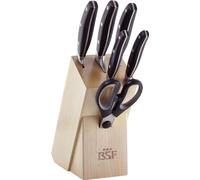 BSF - Bloque de 5 cuchillos forjados con tijera multiusos, acero inoxidable, plateado y negro