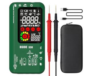 BSIDE S30 Multímetro Digital Inteligente con Termómetro IR 9999 Cuentas Comprobador de Diodos Alta Tension Medidor de Corriente Eléctrica Capacimetro Polímetro Recargable para Coche LED Electronica