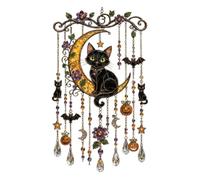 Btgghytr Atrapasueños acrílicos, campanillas de viento, decoración de ventana de Halloween con detalles de colgante facetado, temporada interior