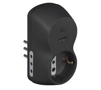 BTICINO Adaptador Advance B3, con toma Schuko estándar alemana, USB A + C, 2 tomas 10 A, enchufe pequeño 10 A, toma múltiple, potencia hasta 1500 W, multi adaptador versátil, color antracita S3613GAC