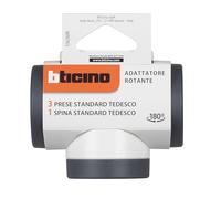 Bticino Adaptador Giratorio S3626DR, 3 enchufes estándar alemanes, Enchufe Grande de 16 A, Giratorio de 180 °, regleta múltiple en 3 Lados, Potencia de hasta 3500 W, Adaptador múltiple versátil