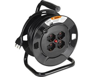 BTICINO Carrete de cable S2620 alargador eléctrico de 20 metros, 4 enchufes Schuko, bipolo, enchufe grande 16 A, interruptor térmico, mango ergonómico, soporte para cables y carrete de cable, color