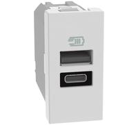 BTICINO MatixGO Toma de corriente con puerto USB 1 módulo Blanco JW4191AC Cargador USB con un puerto tipo A y un tipo C, 15W