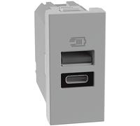 BTICINO MatixGO Toma de corriente con puerto USB 1 módulo Gris JG4191AC Cargador USB con un puerto tipo A y un tipo C, 15W