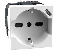 BTICINO MatixGO - Toma Schuko italiana P40 y cargador USB tipo C, Quick Charge, toma eléctrica con alvéolos protegidos, compatible con enchufes italianos/Schuko, 2 módulos, blanco, JW4140A16USB