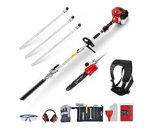 BU-KO 52cc Cortasetos de Gasolina de Largo Alcance de y Sierra de podar con Barra de extensión de 3X 75cm, la Mejor Herramienta de jardín para Cortar con precisión