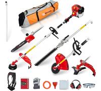 BU-KO Herramienta de jardín Multifuncional de Gasolina 52 CC Que desbrozadora, Cortasetos, podadora de Motosierra, desbrozadora con línea de extensión de 75 cm, Bolsa de Herramientas