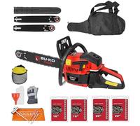 BU-KO - Motosierra a gasolina de 65 cc, 3,89 CV, barra de 50 cm con 2 cadenas y barra de 40 cm con 2 cadenas, bolsa cobertora y equipo de seguridad completo - 1 años de garantía