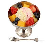 Buachois Inoxidable Taza de Helado de Acero, Reutilizable Copa de Postre Retro con Base Vaso de Helado Para Ensalada Pudín Cuenco Incluye Cuchara o Tenedor Servir Postres para Comer en Casa y Fiestas