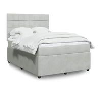 Bucmath Cama con somier de terciopelo gris claro de 140 x 190 cm con colchón de muelles ensacados, colchón, iluminación LED, cabecero ajustable para dormitorio, mueble moderno