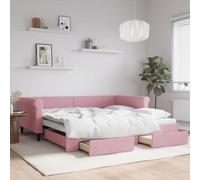 Bucmath Cama de día extensible con cajones, terciopelo rosa, 100 x 200 cm, sofá cama 2 en 1 con espacio de almacenamiento, resistente estructura de cama para dormitorio