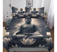 Buda 3 Piezas Juego Funda Nordica Cama con Patrón De,Cama con Estatua de Buda Funda Edredon Microfibra Suave Transpirable Y Fundas De Almohada De,Fundas Nórdicas Microfibra Double（200x200cm）