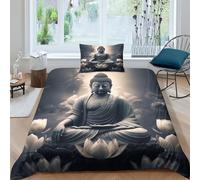 Buda Juego De Funda Nórdica Juego De Cama Tamaño 2 Piezas Reversible Juego De Microfibra Edredón Cubierta Moderna Patrón Cama con estatua de Buda Fundas De Almohada Para Niño Y Niñas Single（135x200cm）
