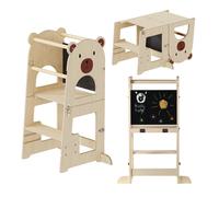 Buddy Baby Xperimenta - Torre de Aprendizaje de Madera Montessori para niños-Convertible en Escritorio Infantil y Taburete -Torre ayudante de Cocina de Madera Maciza con Barra de Seguridad - Plegable