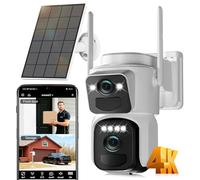 Budsun 4K Cámara de vigilancia WiFi Exterior inalámbrica Solar, cámara Exterior con Doble Lente con Panel Solar, 360° PTZ, 8MP visión Nocturna Color, Audio bidireccional, Sirena (Blanco)