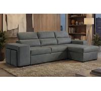 BUDWING John Sofá Cama Esquinero 4 Plazas - Chaise Longue Reversible, Reposacabezas Ajustable y 2 Pufs - Tapizado en Poliéster - Estilo Moderno - 263x161x96 cm - Gris Oscuro