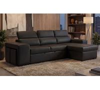 BUDWING John Sofá Cama Esquinero 4 Plazas - Chaise Longue Reversible, Reposacabezas Ajustable y 2 Pufs - Tapizado en Poliuretano - Estilo Moderno - 263x161x96 cm - Negro