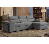 BUDWING John Sofá Cama Esquinero 4 Plazas - Chaise Longue Reversible, Reposacabezas Ajustable y 2 Pufs - Tapizado en Poliéster - Estilo Moderno - 263x161x96 cm - Gris Claro