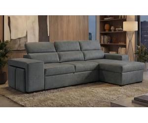BUDWING John Sofá Cama Esquinero 4 Plazas - Chaise Longue Reversible, Reposacabezas Ajustable y 2 Pufs - Tapizado en Poliéster - Estilo Moderno - 263x161x96 cm - Gris Oscuro
