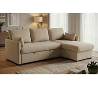 BUDWING Orlando Hogar Sofá Cama 3 Plazas Chaise Longue Esquinero Reversible Izquierda o Derecha con Arcón Tapizado Tela Beige Sofá de Salon Decoración de Hogar Cojines y Tapicería 221 x 162 x 90