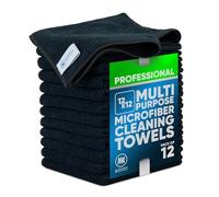 Buff Pro - Paños de Limpieza de Microfibra multisuperficie de 12 x 12 Pulgadas, Color Negro, Paquete de 12, Toallas de Microfibra Limpiar Vidrio, cocinas, baños, automoción,
