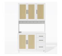 Buffet 183 cm - con luces led controladas por app, 2 puertos usb, 2 enchufes, estantes ajustables, 3 cajones, tiradores metálicos dorados - blanco
