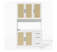 Buffet 183 cm - con luces led controladas por app, 2 puertos usb, 2 enchufes, estantes ajustables, 3 cajones, tiradores metálicos dorados - blanco