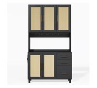 Buffet 183 cm - con luces led controladas por app, 2 usb, 2 enchufes, estantes ajustables, 3 cajones, asas metálicas doradas - negro