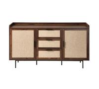 Buffet 2 puertas 3 cajones decoración nogal y fachadas de tela L140 cm - JETSON