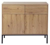Buffet de 2 puertas y 2 cajones, con diseño en chapa de roble, dimensiones 90 cm de ancho x 80 cm de alto - Modelo LENNY