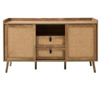 Buffet de 2 puertas y 2 cajones con frentes de ratán, de 140 cm de ancho. Modelo PALMO