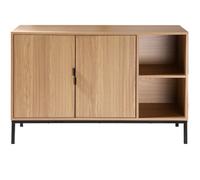 Buffet de 2 puertas y 2 nichos abiertos con efecto madera ranurada, 110 cm de ancho - TARA