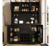 Buffet de cocina de 120x40x188 cm, fabricado en MDF, armario alto de cocina de color con 4 puertas, 2 cajones, estantes ajustables y un espacio para guardar botellas de vino
