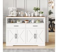 Buffet de cocina de 140x40x105 cm, con 4 puertas, 2 cajones, estantes ajustables, color blanco. Diseño práctico y moderno para cualquier cocina