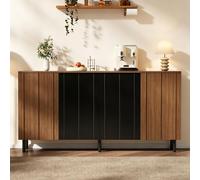 Buffet de cocina de 160 cm de ancho, aparador con cuatro puertas en imitación a madera de nogal y detalles en , fabricado en aglomerado, ideal para cocina y comedor