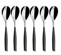 BUGATTI, Glamour, Juego de 6 cucharas de café en acero inoxidable 18/10 y mango NEGRO AHUMADO, Moldura Bugatti Pro-Tech System, Apto para lavavajillas