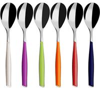 BUGATTI, Glamour, Juego de 6 cucharas de café en acero inoxidable 18/10 y mangos de colores mezclados: marfil, azul, iris, verde, naranja, rojo, moldura Bugatti Pro-Tech System