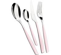 BUGATTI, Glamour Juego de cubiertos 4 piezas acero inoxidable 18/10 y mango LOTUS PINK. Juego de cubiertos para 1 persona compuesto por 1 cuchara, 1 tenedor, 1 cuchillo y 1 cuchara de café