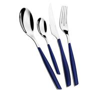 BUGATTI, Glamour, Juego de cubiertos de 24 piezas en acero inoxidable 18/10 y mango BLUE NIGHT. Juego de cubiertos para 6 personas compuesto por 6 cucharas, 6 tenedores, 6 cuchillos y 6 cucharas de café